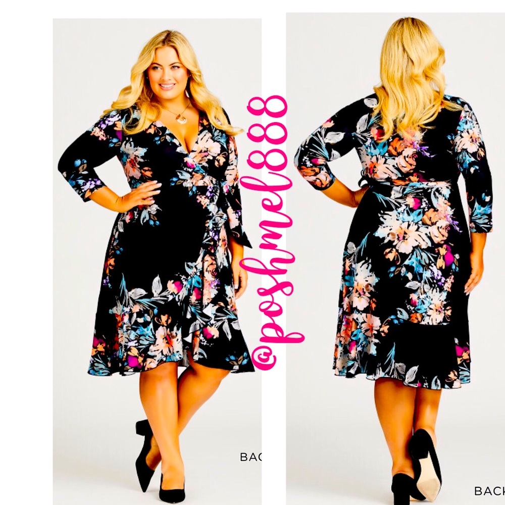 City Chic | Black Arrangement True Wrap Dress